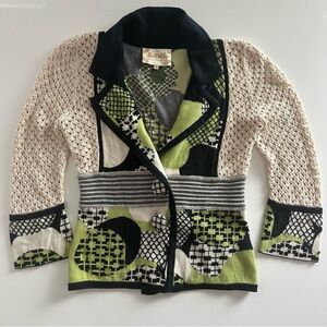 Anthropologie Lia Molly liamolly crochet sleeve floral  geometric cardigan